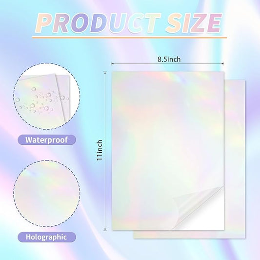 20 Sheets Holographic Sticker Paper,8.5x11 Inch Clear Printable Vinyl Sticker Papers,Self-Adhesive Waterproof for Inkjet/Laser Printer（Clear Laser）