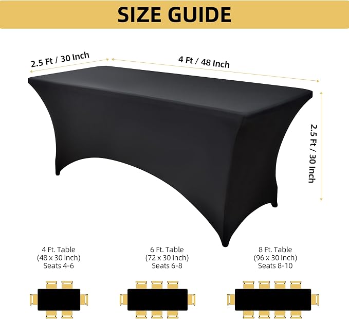 2-Pack 4ft Black Spandex Table Covers - Image 4