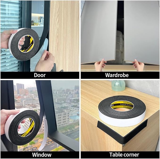 2 Pack EVA Single-Sided Adhesive Foam Tape 1.2inx16.4FT Single-Sided Sealing Strip Foam Pad Sponge Tape Window Weatherproof, Self-Adhesive Insulation Sealing Tape Black