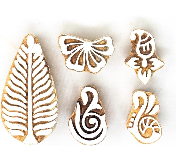 Hashcart Wooden Indian Traditional Design Printing Stamps/Blocks for Printing Saree Border/Dresses/Craft Card Making/Scrapbook/Clay Pottery (Set of 5)