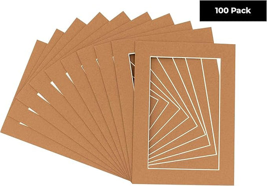 11x14 Mat for 8.5x11 Photo - Precut Aged Oak Brown Picture Matboard for Frames 11 x 14 Inches - Bevel Cut to Display Art 8.5 x 11 Inches - Acid Free Pack of 100 MATS with Backing Boards & Clear Bags