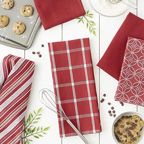 DII Assorted Woven Kitchen Set, Barn Red, 5 Piece - Image 3