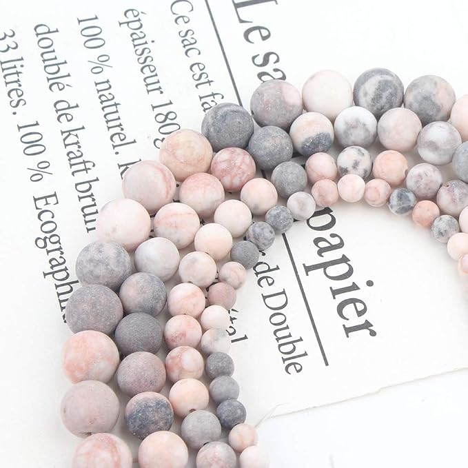 8mm Matte Pink Zebra Jasper Bead, 15-Inch Matte Round Loose Stone Beads - Image 6