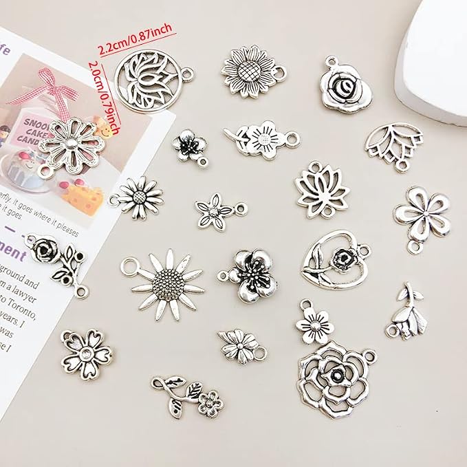 WOCRAFT 120pcs Antique Silver Fower Charm - Image 2