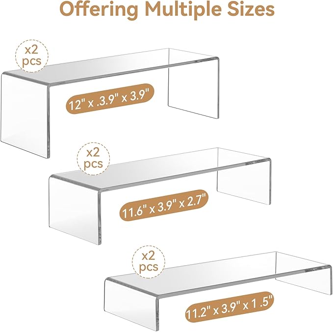 ANDGOO Large Acrylic Display Risers, 2 Sets Clear Rectangular Showcase - Image 2