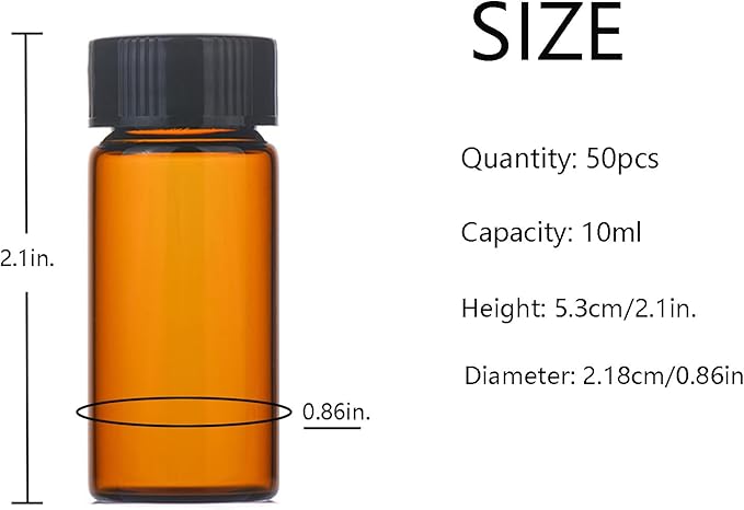 10ml Amber Small Glass Vials 50pcs with Screw Caps(50pcs)