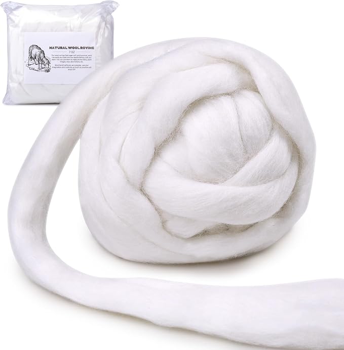 7.02oz Wool Roving, Needle Felting Wool White Roving Wool Felting Supplies by yizzvb