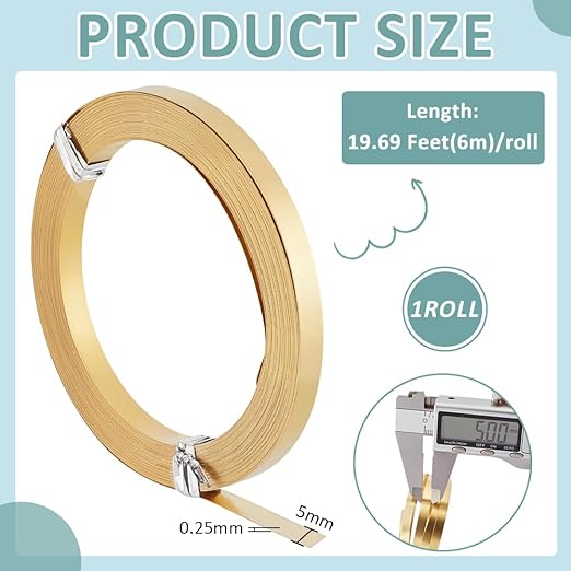BENECREAT 19.7 Ft 30Gauge Brass Flat Bezel Wire, 5mm Wide Flat Jewelry Craft Wire for DIY Jewelry Craft Making Gem Wrapping