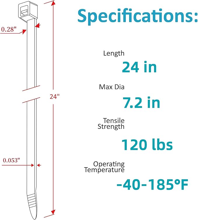 120lb Heavy Duty Zip Ties 24 inch, WLEAD 50PCS Cable Ties Strong Tensile - Image 2