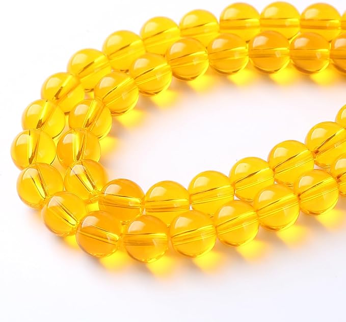 38pcs 10mm Smooth Yellow Crystal Glass Beads Citrine Round Loose Beads for Jewelry Making DIY Bracelet Necklace 15" Energy Healing Power Stone Beads
