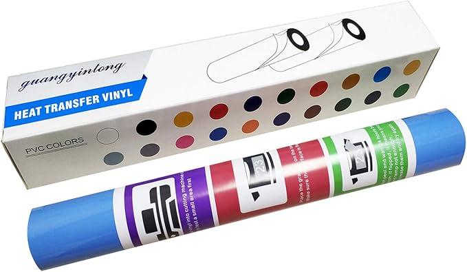 guangyintong Sky Blue Heat Transfer Vinyl HTV Rolls, 12" x 8ft Sky Blue Iron on Vinyl for T-Shirts Glossy Surface HTV Vinyl for All Cutter Machines Easy to Cut & Weed for Heat Vinyl Design
