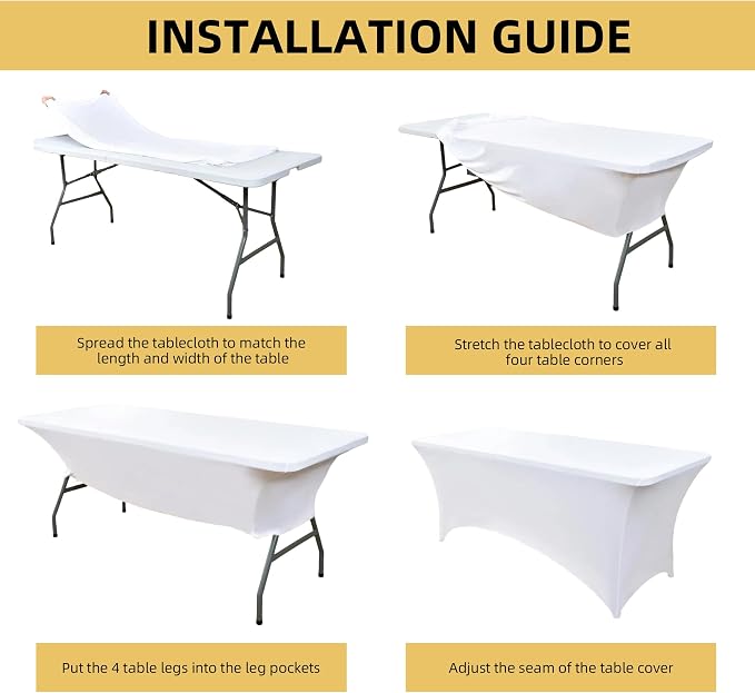 6-Pack 4ft White Spandex Table Covers - Image 5