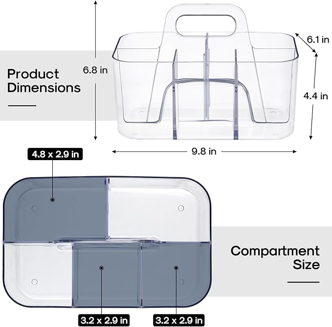 Multiuse Caddy Organizer with Handle, Portable Divided Plastic Tote Bin - Image 5