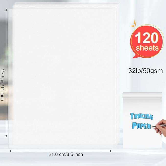 120 Sheets Tracing Paper for Drawing, 8.5”x 11” Trace Paper, Translucent Vellum Paper Tracing Paper Pad, Tracing Pad for Sketching, Preliminary Drawing, Overlaying Images Tracing