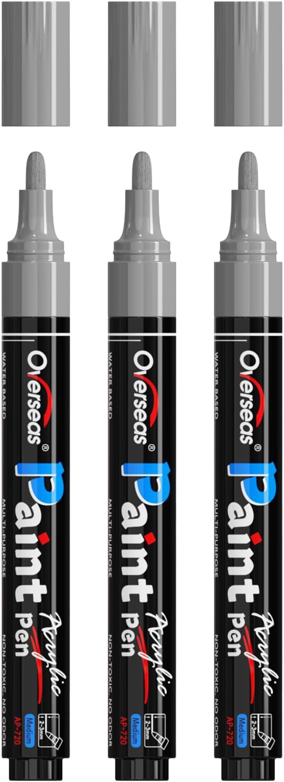 Overseas 3 Pack Silver Acrylic Paint Pens Paint Markers Medium Tip | Waterproof by Overseas