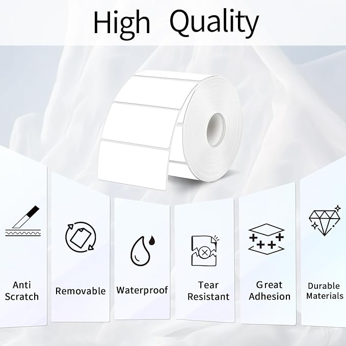2x1 Inch Thermal Labels, White Thermal Printer Stickers, Waterproof Self-Adhesive Shipping Label Printer Sticker for Barcode, Name, Address, 300 Labels/Roll