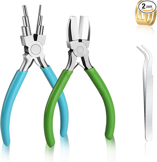 2 Pieces 6 in 1 Jewelry Pliers Jewelry Making Tool Bail Making Pliers wire bending pliers Wire Bending for Beading Looping Shaping Wire DIY Crafts,Bending Jewelry Makings Looping Crafts