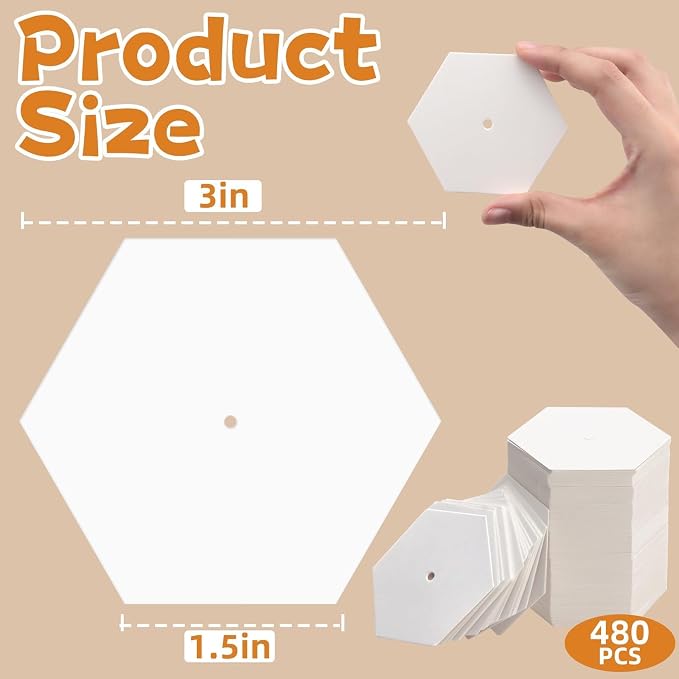 480 PCS Hexagon Piecing Paper Templates, 1.5" White Paper templates, Quilting - Image 2