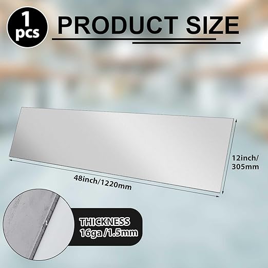 1 pcs 16 Gauge 12 x 48 inch Metal Steel Sheet Steel Plate Mild Carbon Cold Rolled Square Weldable Metal Panels for Outside Industrial DIY Use Projects Weld Accessories