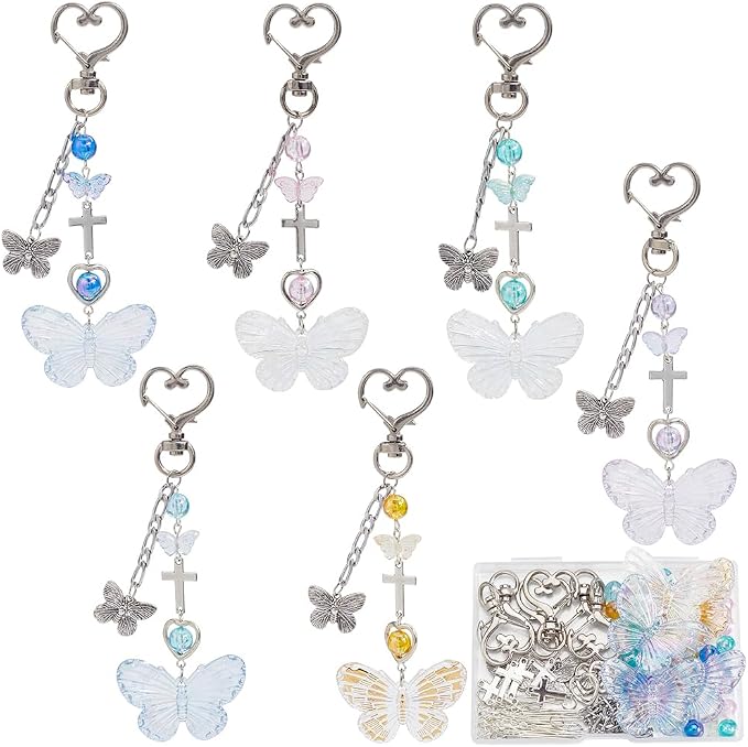 SUNNYCLUE 128Pcs Butterfly Keychain Making Kit Butterflies Beads Colorful by SUNNYCLUE