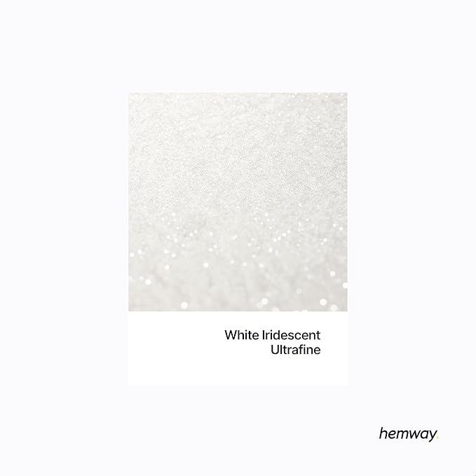 Hemway Polyurethane & Epoxy Glitter 100g Metallic Crystal Flake Additive for Halloween, Jewellery Making, Tumblers and Resin - Ultrafine (1/128" 0.008" 0.2mm) - White Iridescent