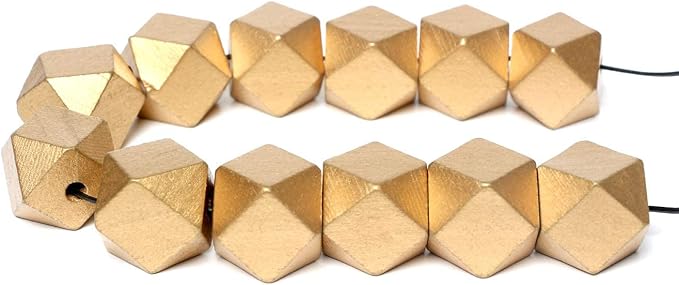 20mm Golden Wooden Geometric Beads - Image 5