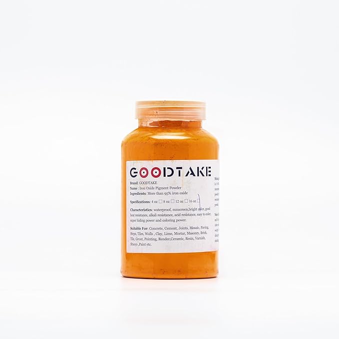 GOODTAKE Tangerine Yellow Iron Oxide Pigment Powder, Concrete Cement Dye Color Pigment for Brick, Tile, Clay, Lime, Mortar, Grout, Plaster, Paint, Bath Bombs Coloring Powder (Tangerine Yellow,4 Ounce)