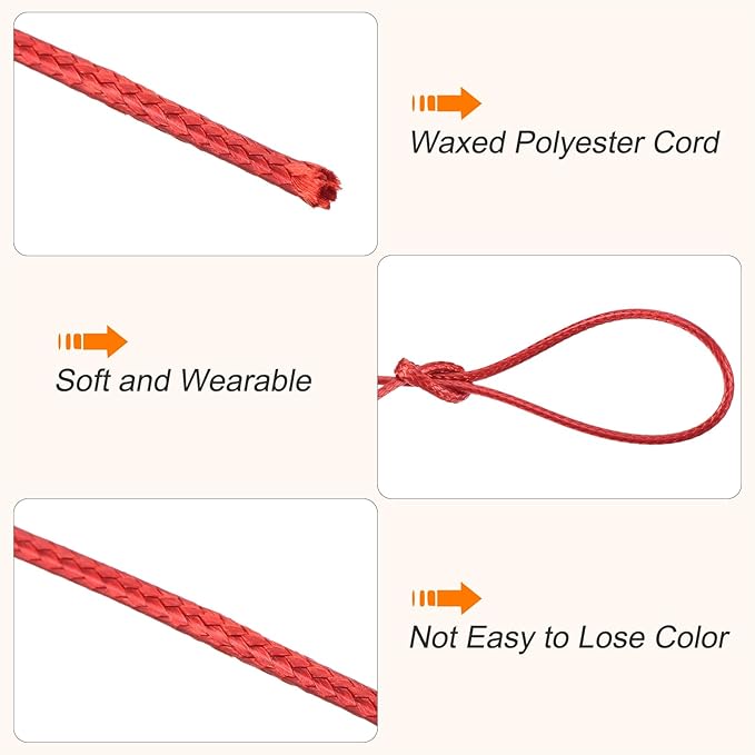 MECCANIXITY Waxed Cord 1.2mm Waxed Polyester Cord 175 Yard Wax String for Bracelet Making,Necklaces, Beading,Jewelry Making and DIY Crafts(Red)