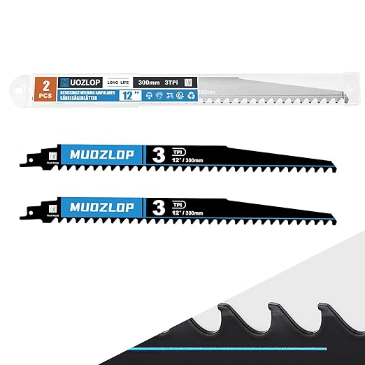 2 Pack 12 inch Reciprocating Saw Blades Set，3 TPI High Carbon Saw Blades for Wood Cutting ，Saw Blades with Organizer Case (2, 3T/12inch)