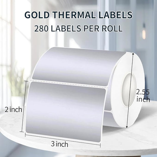2" x 3" Silver Thermal Label Stickers,Waterproof Thermal Printer Sticker Labels for Gift Wrapping, Self-Adhesive Name Price Tag DIY Custom Logo Design (280 pcs,Silver)