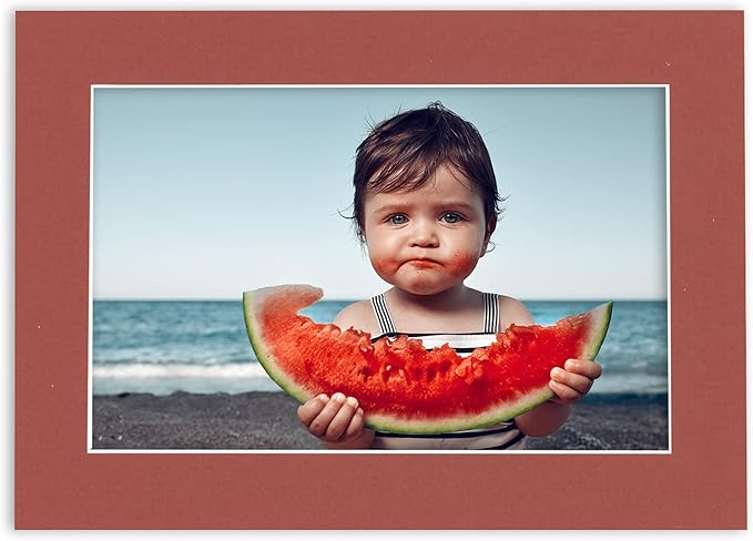 11x14 Mat Bevel Cut for 8.5x11 Photos - Acid Free Brick Red Precut Matboard With Backing Board and Crystal Clear, Self Seal Mat Bag - For Pictures, Framing - 4-ply Thickness