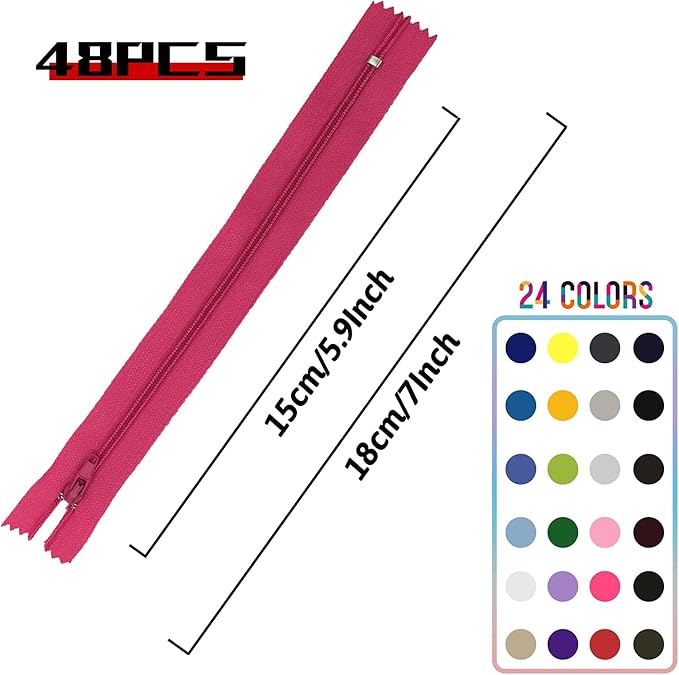 Zippers for Sewing, DOITEM 24 pcs 15cm/6 Inch Multicolor Nylon Coil Zippers for - Image 3