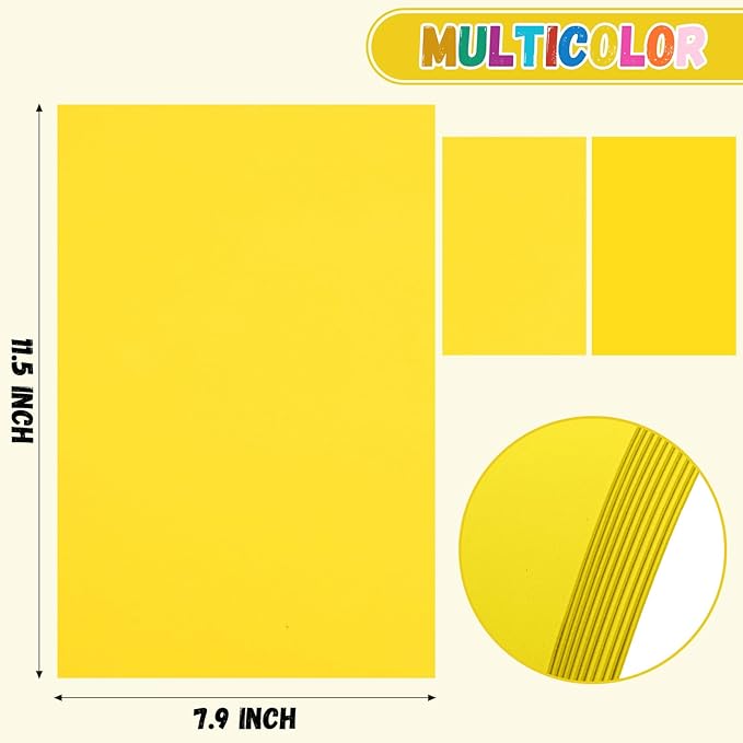 10 Pack Foam Sheets Craft 8 x 12 inch, Eva Color Foam Paper for Art Crafts Projects, Classrooms Scrapbook Gift DIY Cutters Card Party Decoration (Yellow)