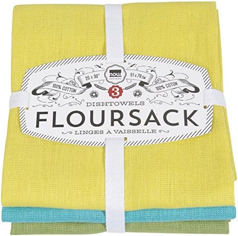 Now Designs Floursack Kitchen Dish Towels, Chartreuse/Turquoise/Leaf 20 x 30in by NowDesigns