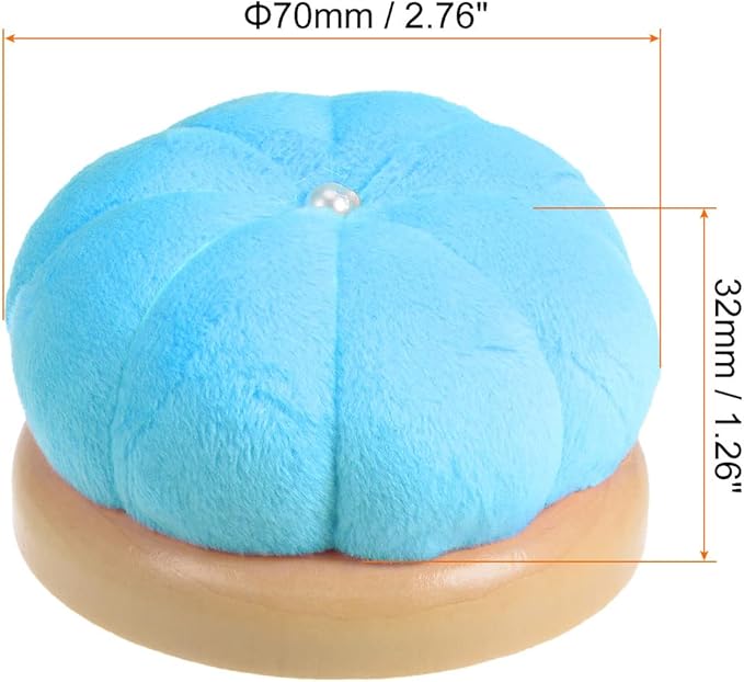 HARFINGTON Wooden Base Needle Pincushions Japanese Style Pin Cushions Round Pin Cushion Needle Holder for Sewing Quilting Needlework DIY Crafts, Sky Blue