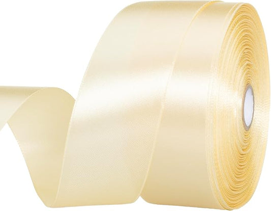 1 1/2 Inch Cream Yellow Solid Satin Ribbon, 50 Yards Craft Fabric Ribbon for Gift Wrapping Floral Bouquets Wedding Party Decoration