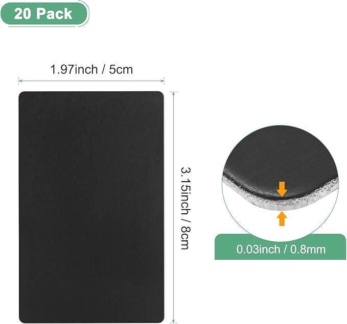 20-Pack Anodized Aluminium Laser Engraved Mount Metal Plate 3x2x0.03 Inch Engraver Blank Anodized Aluminum Sheets for DIY Laser Printing/Home/Office[Black]