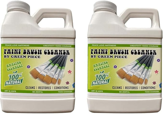 Green Piece® Amazing Paint Brush Cleaner for Paint Cleanup, Wet or Dry Paint, Brushes with Oil or Acrylic Paints, restores Wood Metal – 18 Ounce Completely Nontoxic 100% Natural (Pack of 2)