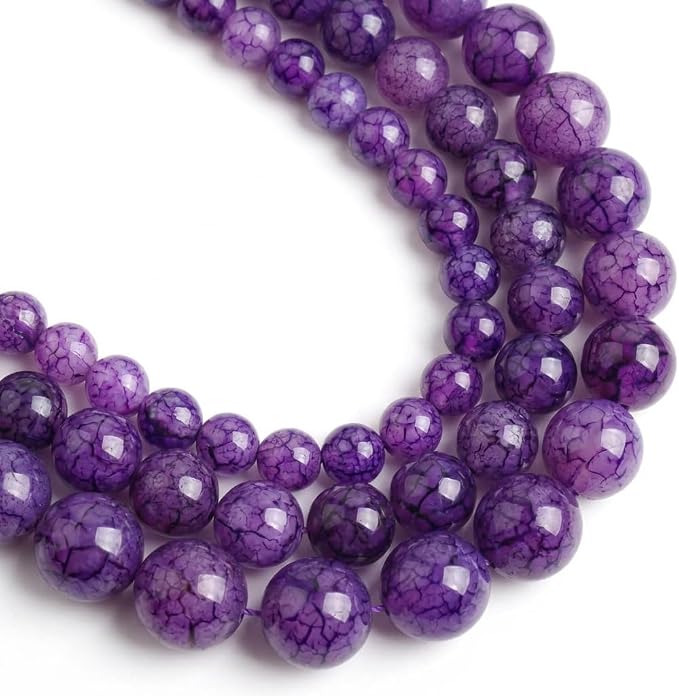 60pcs Smooth Natural Purple Agate Beads，6mm Dragon Vein Gemstone Round Loose by Yochus