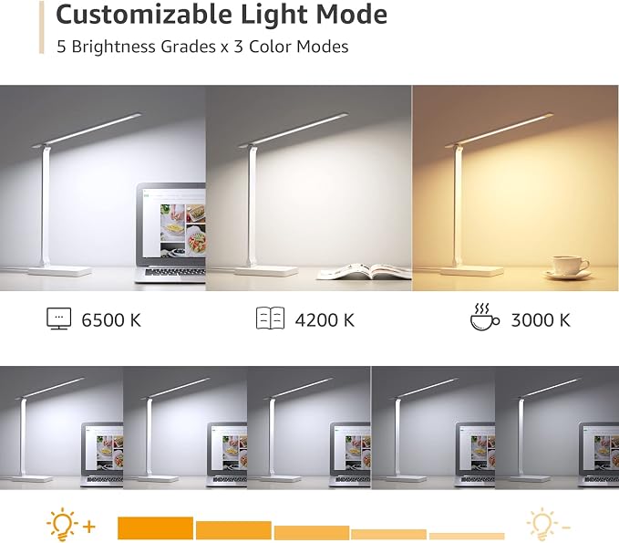 Lepro LED Desk Lamp with USB Charging Port, 700LM Dimmable Home Office Touch - Image 3