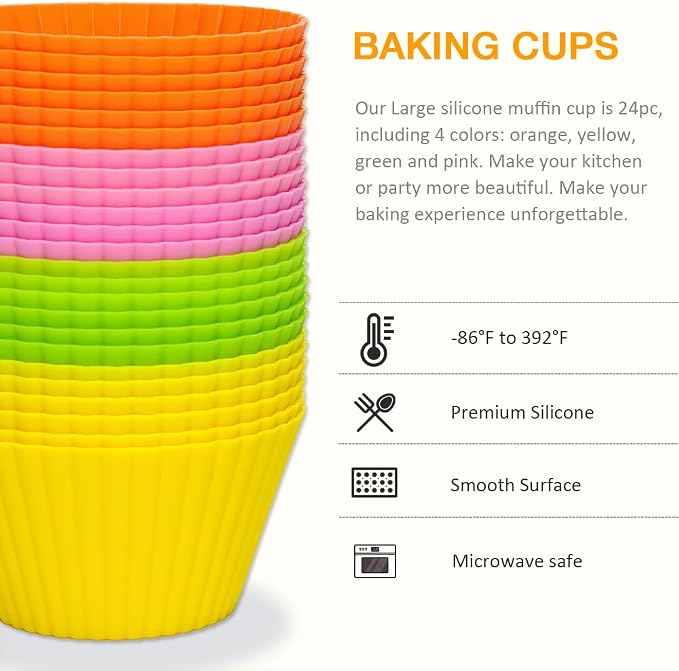 Extra Large Silicone Muffin Cups 24 Pack | Non-stick, - Image 3