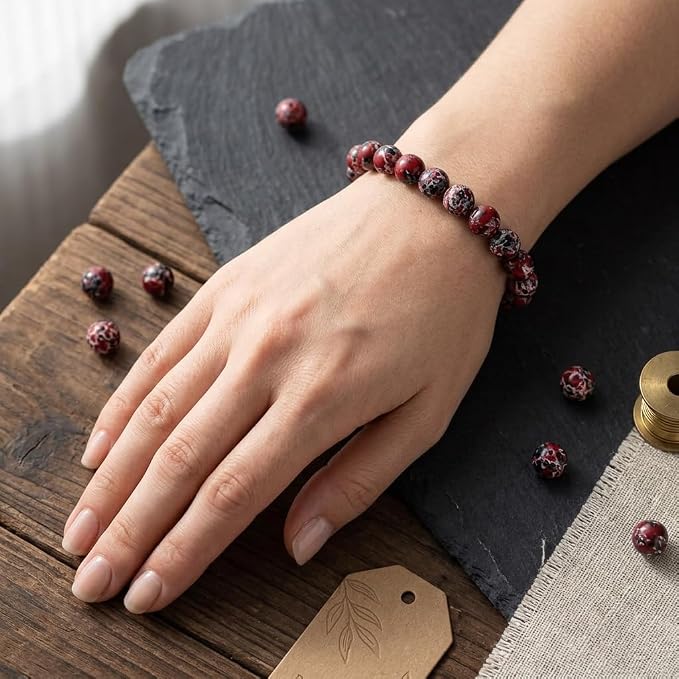 36pcs Black Red White Imperial Jasper Gemstone Beads，10mm Round Loose Stone - Image 6