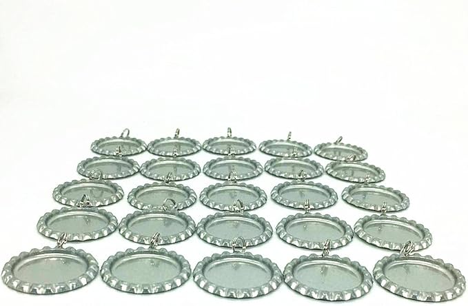 Silver Color Flat Bottle Caps with Holes and Rings – 1 Inch Aluminum Bottle Cap Pendants for DIY Jewelry, Crafts, Keychains – 100 PCS