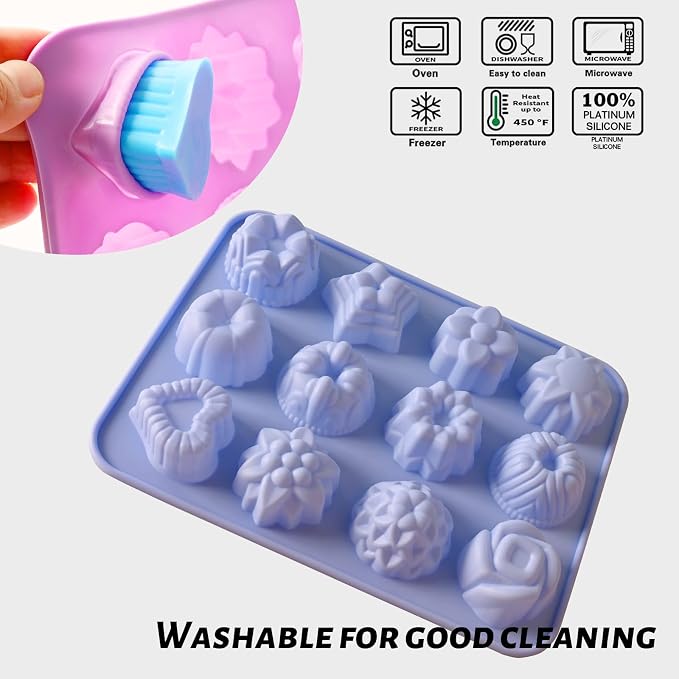 Sakolla 3 Pack Flower Molds Silicone, 12 Cavities Different Shapes Silicone - Image 4