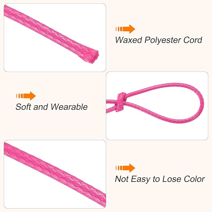 MECCANIXITY Waxed Cord 1mm Waxed Thread 87 Yard Wax String Leather Cord for Bracelet Making, Necklaces, Beading, Jewelry Making and DIY Crafts(Dark Pink)