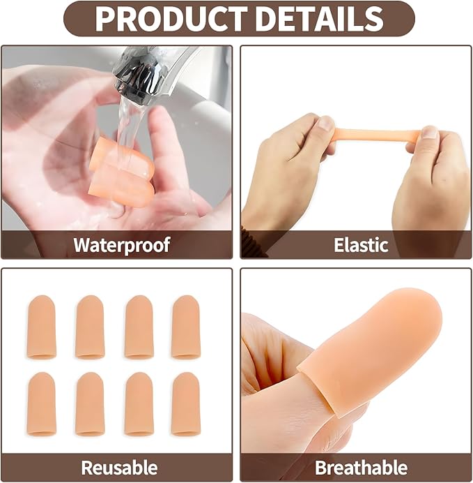 20PCS Silicone Finger Sleeve Thumb Guard, Finger Condom for Wounds Hand Eczema, Finger Arthritis, Thumb Bandage Injury Prevention Gloves Thumb Glove Protector 2 Sizes Gel Finger Support Cots(Nude)