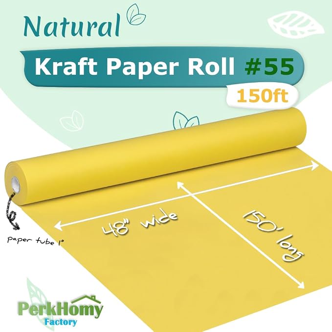 PerkHomy Lemon Yellow Kraft Paper Roll 48" x 1 - Image 2