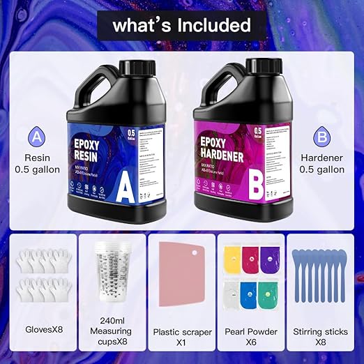 GRLELOU Epoxy Resin Kit 1 Gallon, Crystal Clear Epoxy Resin Easy Mix 1:1, Not Yellowing, Bubble Free, High Gloss, Self Leveling Coating & Casting for Jewelry Making, DIY Craft Wood Molds (0.5 gal×2)