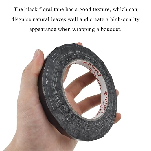 HAHIYO Black 0.5Inch Wide Floral Tape Waterproof Florist Tape Flower Wrap Adhesive Waterproof Decorative Tape for Bouquet Stem Wrapping Flower Arranging and Floral Craft, 2Rolls 200Feet/66Yard Total