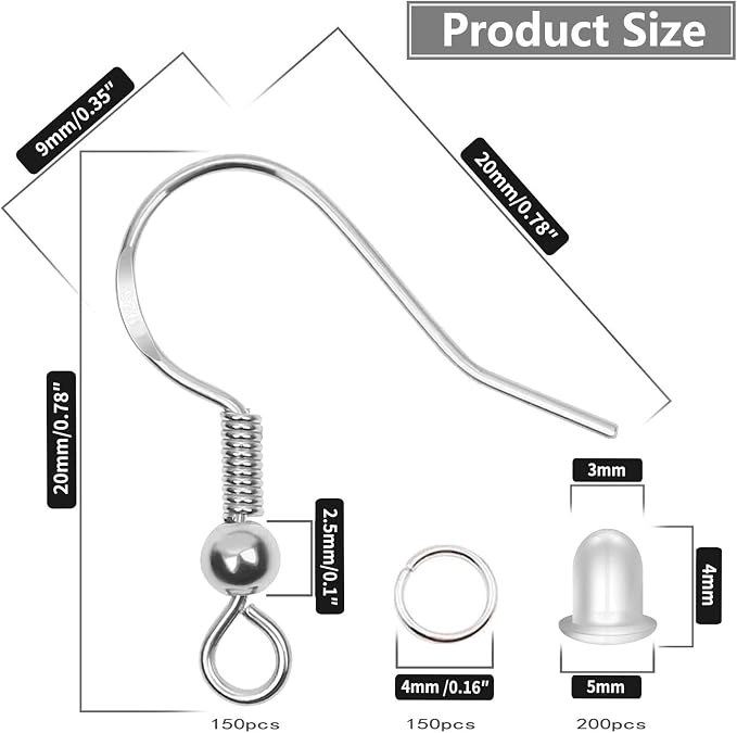 925 Sterling Silver Earring Hooks 150 PCS/75 Pairs, Ear Wires Fish Hooks | - Image 3
